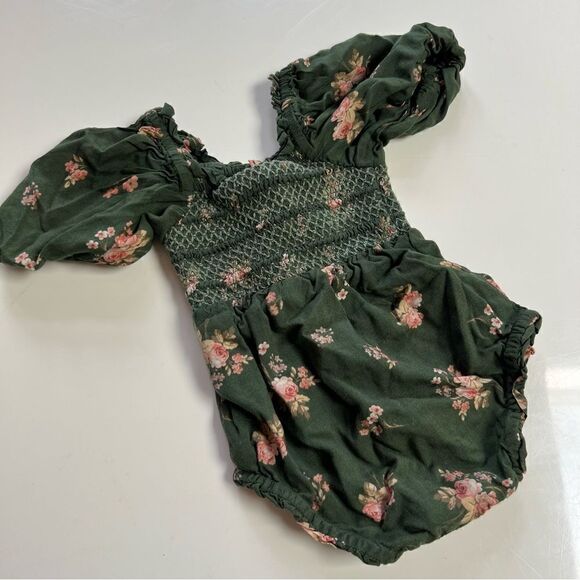 JessaKae Evergreen Floral Smocked Baby Romper Playsuit - Picture 4 of 4